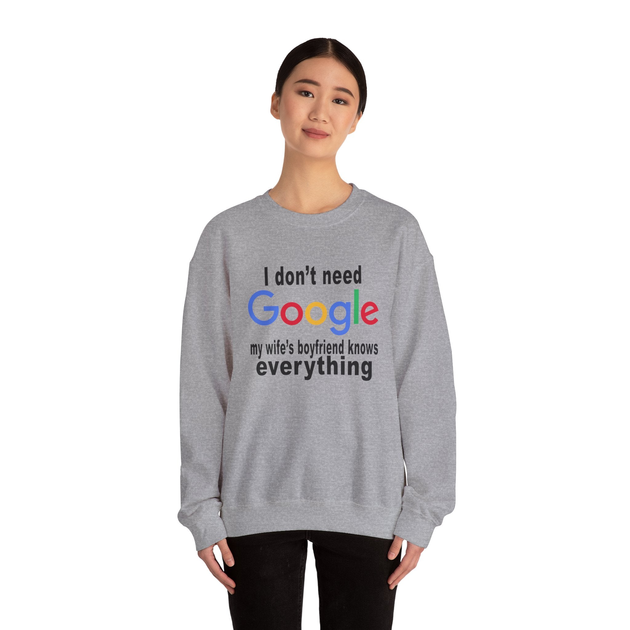 Ludwig I Don't Need Google My Wife's Boyfriend Knows Everything Unisex Heavy Blend Crewneck Sweatshirt